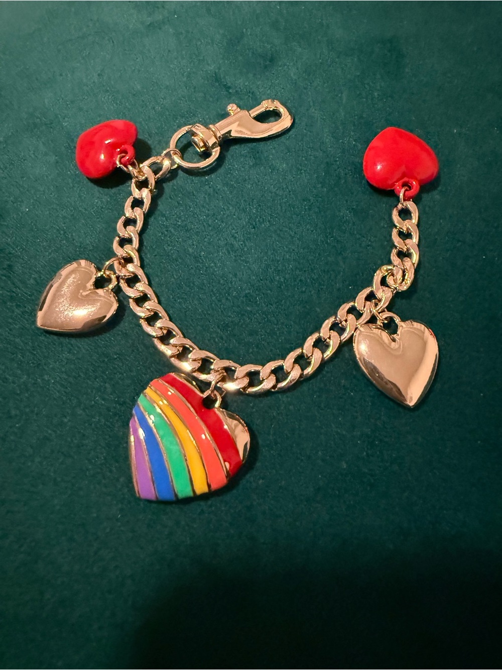 Gold Heart Charm Bracelet with Rainbow Enamel Heart